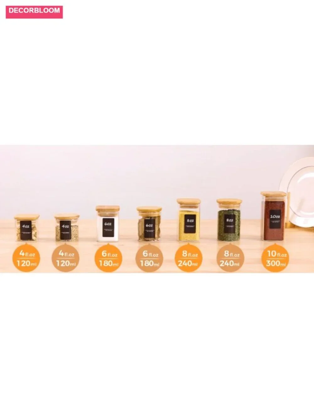 4oz Glass Spice Jars with Labels & Bamboo Lids, BPA Free, 16-Pack Seasoning